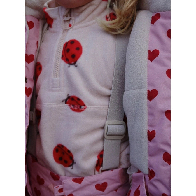 Konges Slojd Tavi fleece sweatshirt for kids, pink with red ladybug prints
