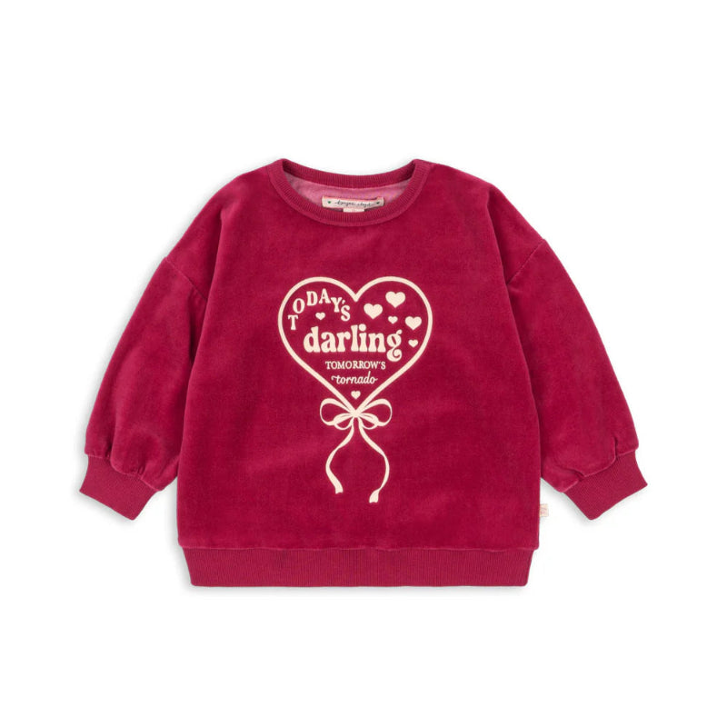 Konges Slojd Velou Blouse Gots Sangria velour sweatshirt with heart balloon graphic
