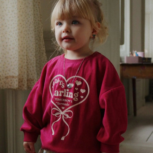 Konges Slojd Velou Blouse Gots Sangria velour toddler sweatshirt with heart bow graphic