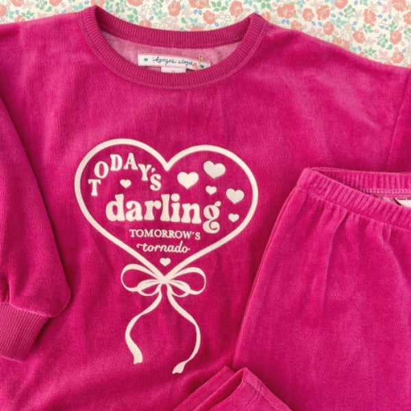 Konges Slojd Velour Blouse Sangria pink with white heart balloon print