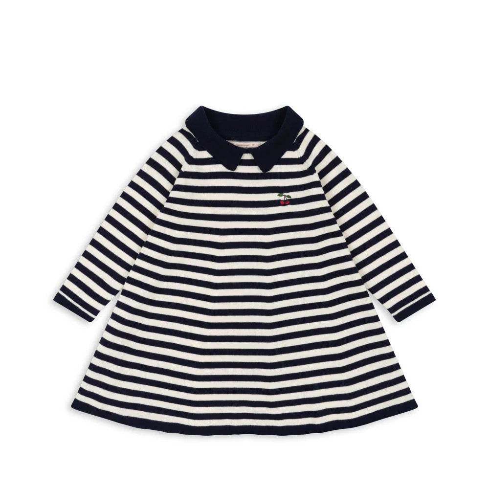 Konges Slojd Venton Cotton Knit Dress Gots Navy Stripe
