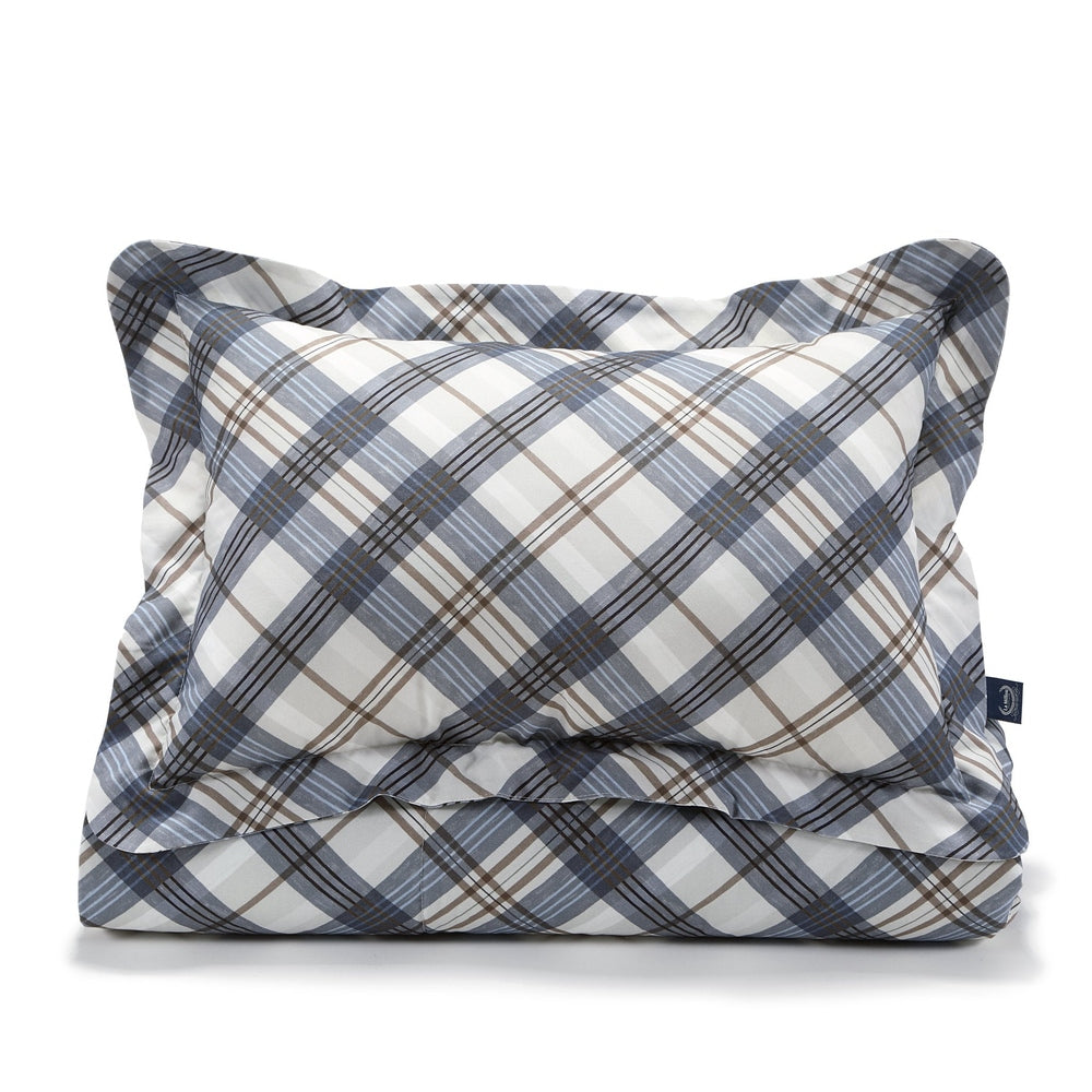 La Millou bedding set with filling, adult XL, blue-gray brown plaid, includes 2 pillowcases