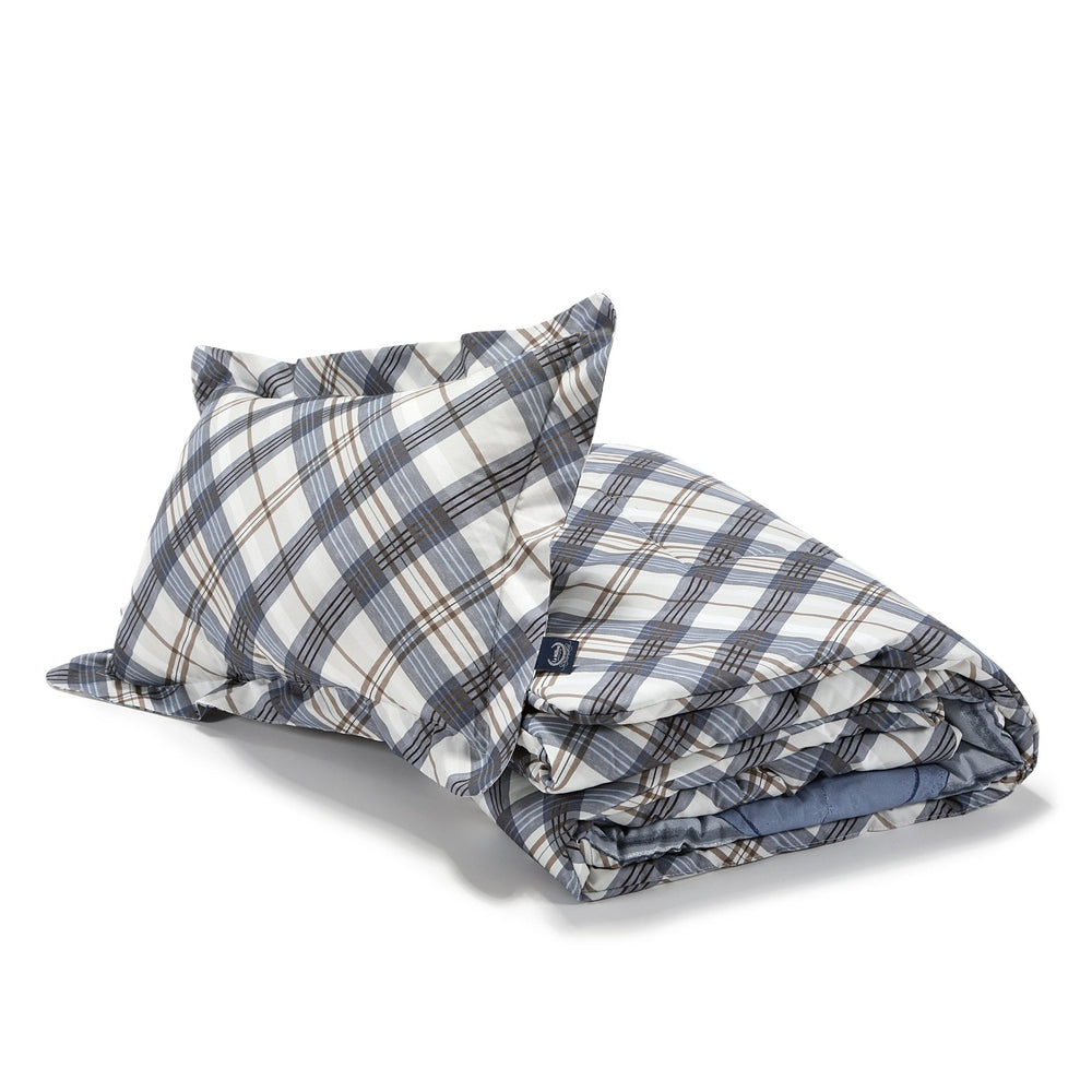 La Millou bedding set with filling, adult XL, blue-gray plaid pattern