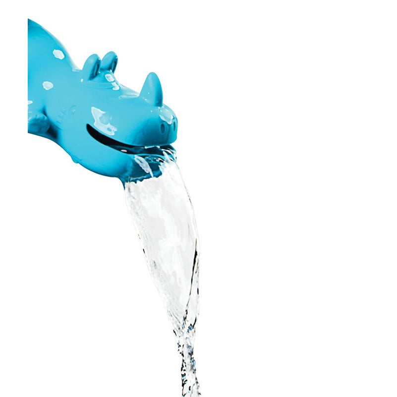 Lilliputiens Marius Floating Rhino bath toy in blue with water stream.