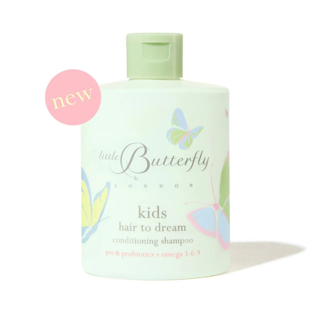 Little Butterfly London kids hair to dream conditioning shampoo 300 ml in pastel green bottle with butterfly design