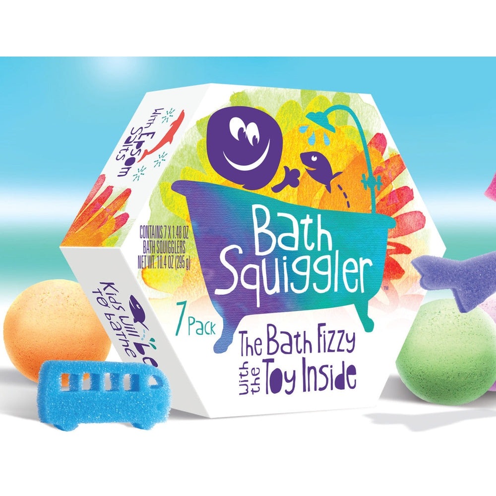 Loot Toy Co Bath Squiggler 7 Pack with colorful bath fizzers and accessories