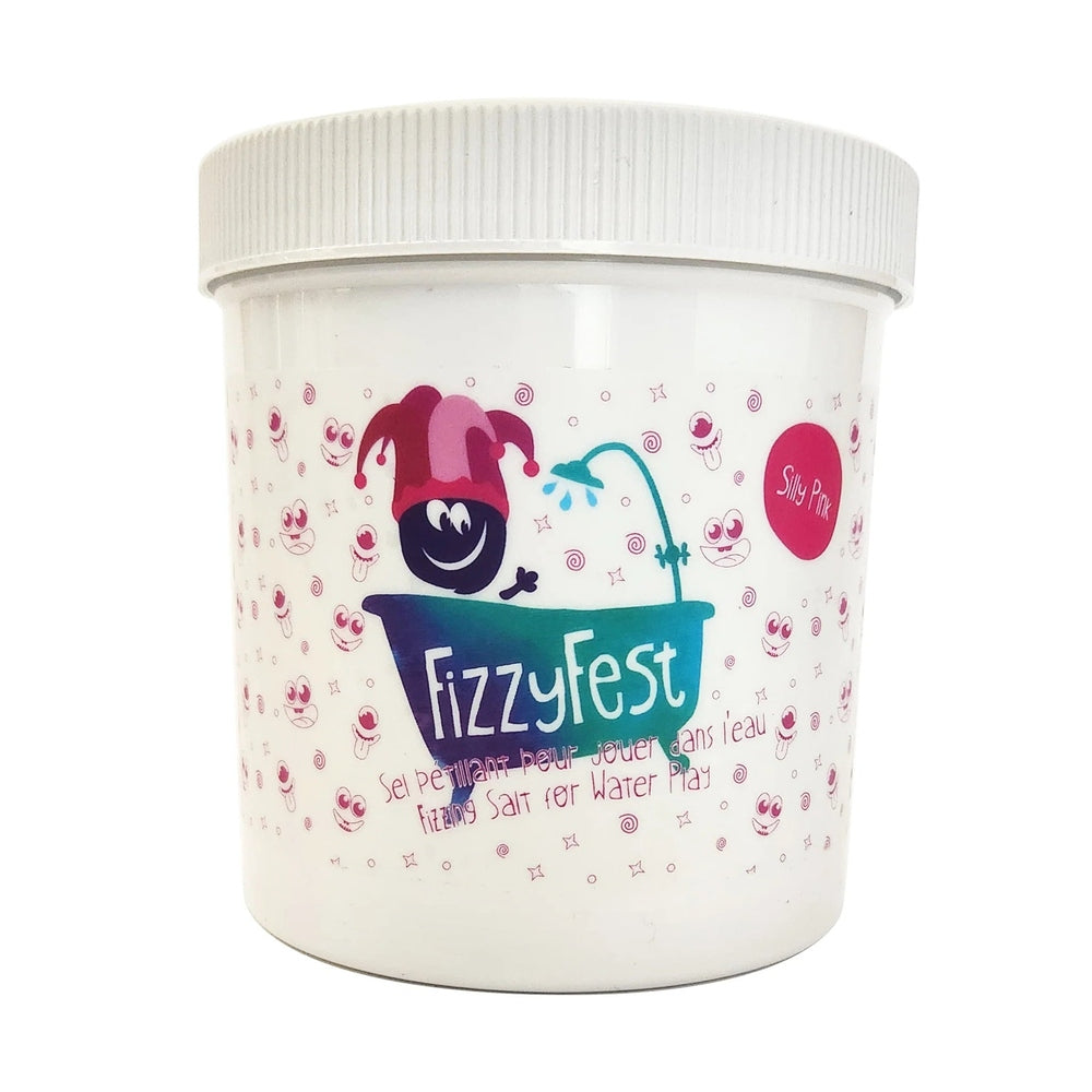 Loot Toy Co FizzyFest Silly Pink bath salts container, pink kid-friendly bath fizz for kids