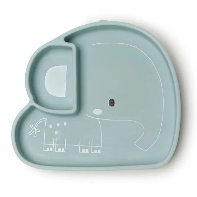 Loulou Lollipop Born To Be Wild silicone snack plate in light-blue elephant design with divided sections.