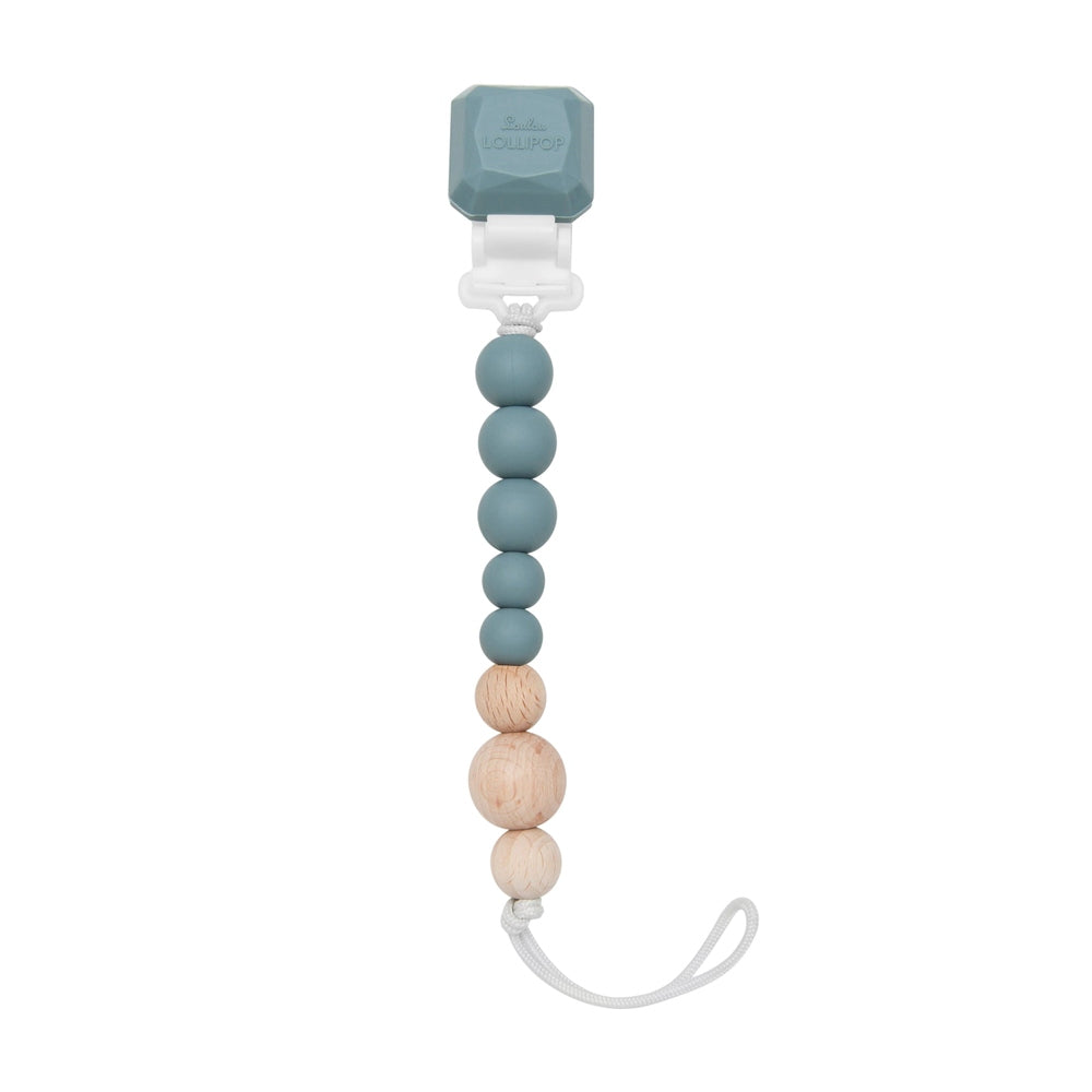 Loulou Lollipop Colour Pop Silicone & Wood Pacifier Clip Slate