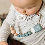 Loulou Lollipop Colour Pop Silicone & Wood Pacifier Clip Slate