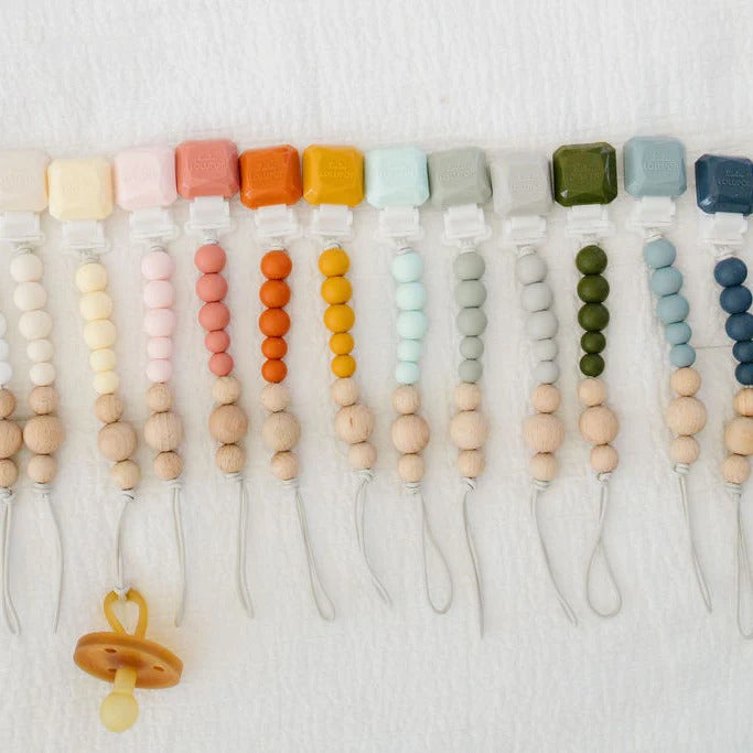 Loulou Lollipop Colour Pop Silicone & Wood Pacifier Clip Slate