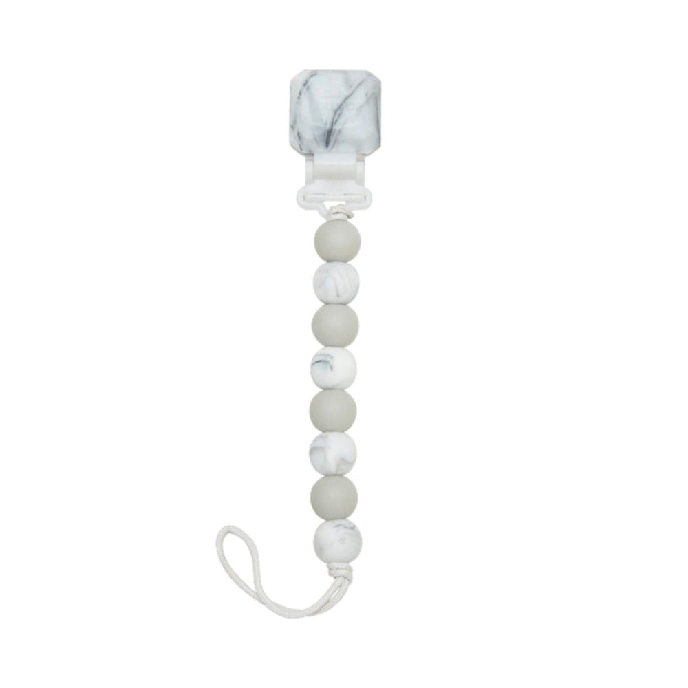 Loulou Lollipop Gem Lolli Pacifier Clip with gray and white marble silicone beads