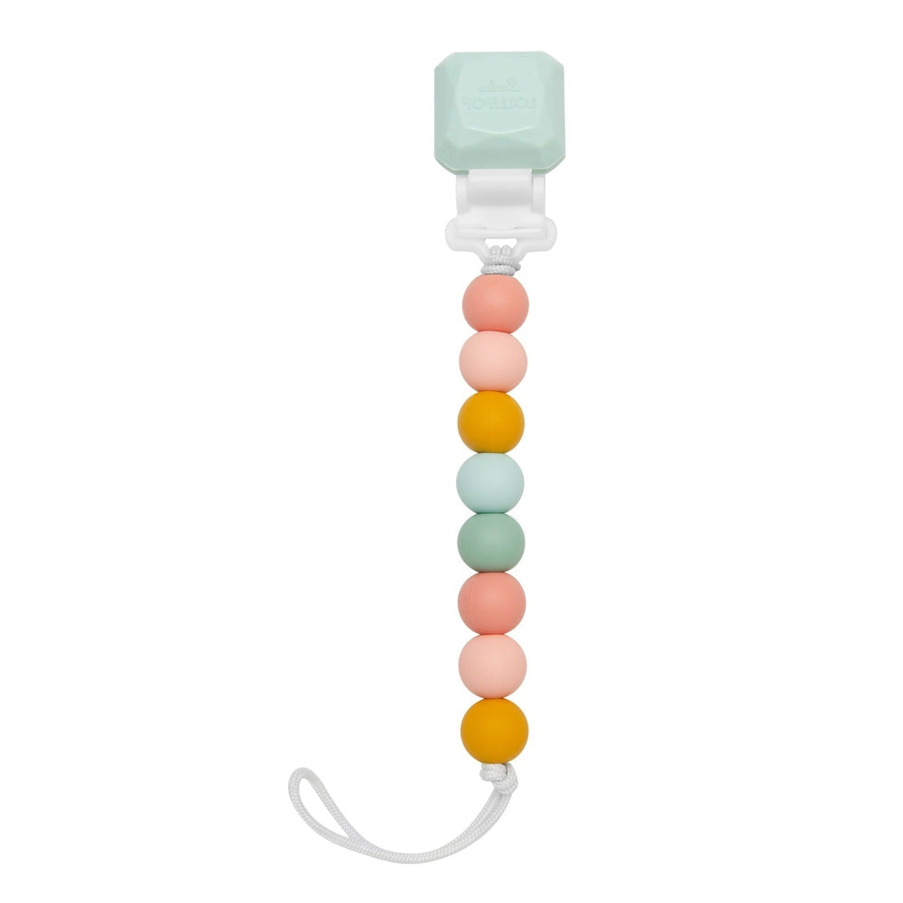 Pacifier clip Rainbow by LOULOU LOLLIPOP with pastel beads and mint Gem clasp