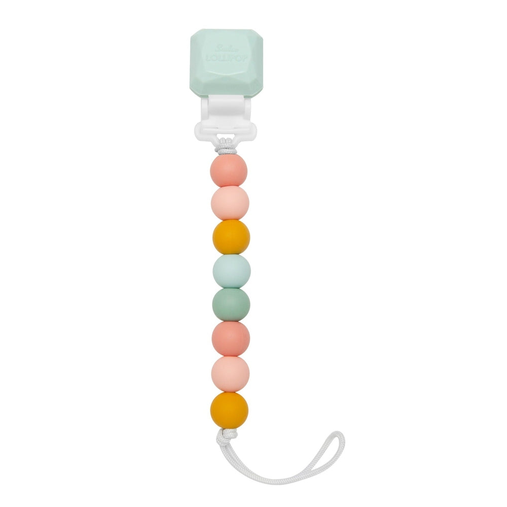 Pacifier clip Rainbow by LOULOU LOLLIPOP with pastel beads and mint Gem clasp