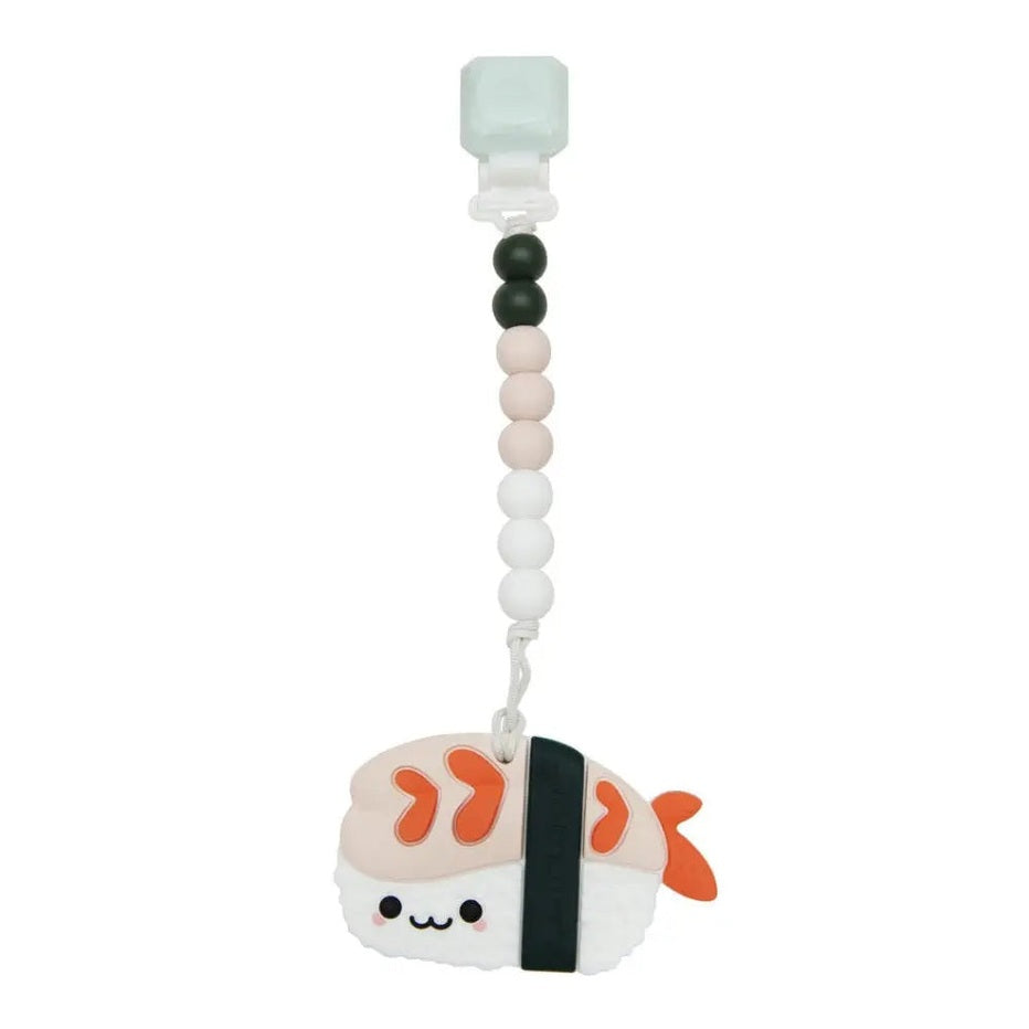 LOULOU LOLLIPOP Gem Pacifier Clip Teether Set with pastel beads and kawaii sushi charm secured to a clip