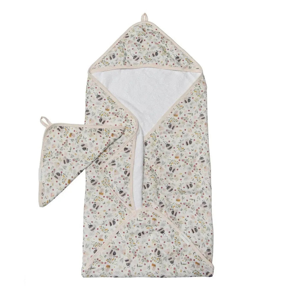 LOULOU LOLLIPOP Hooded Towel Set in cream floral print with hooded towel and matching washcloth