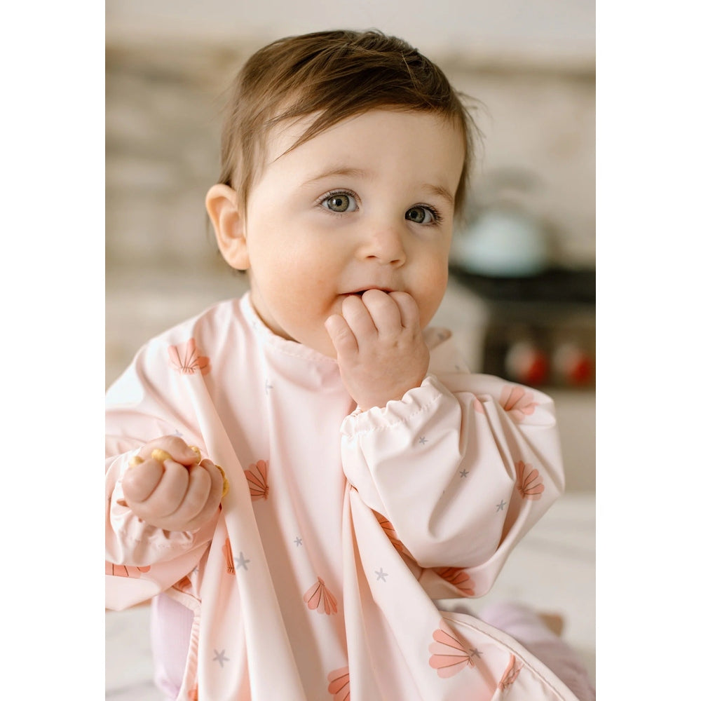 Loulou Lollipop Long Sleeve Bib Seashells in Pale Pink Seashell Print