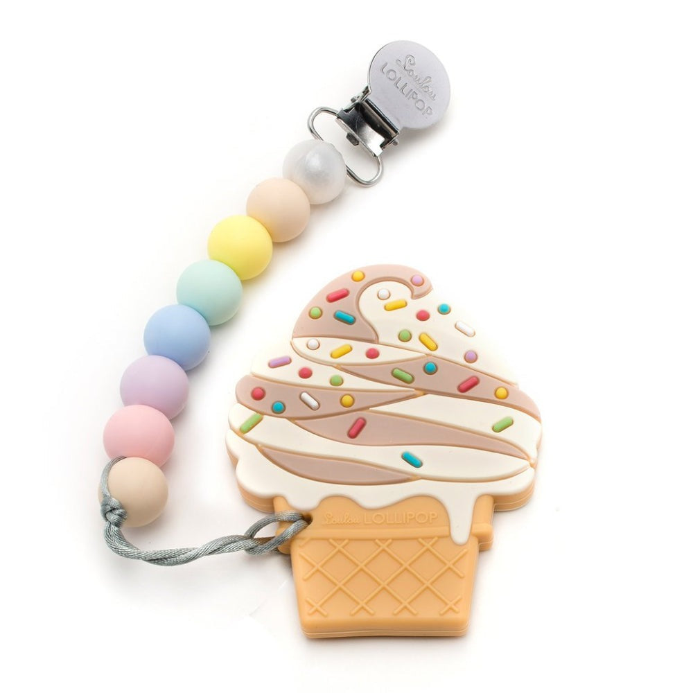 Loulou Lollipop pacifier clip teether set with pastel silicone beads and ice cream cone teether