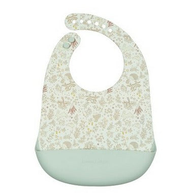 LOULOU LOLLIPOP Silicone Bib with mint pocket and floral print, catching spills during mealtime.