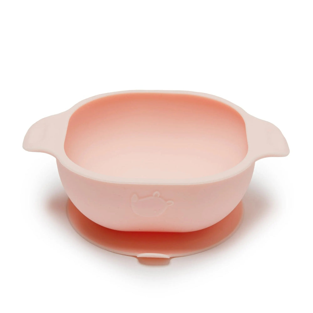 Loulou Lollipop Silicone Snack Bowl pink with side handles and suction base, perfect for self-feeding.