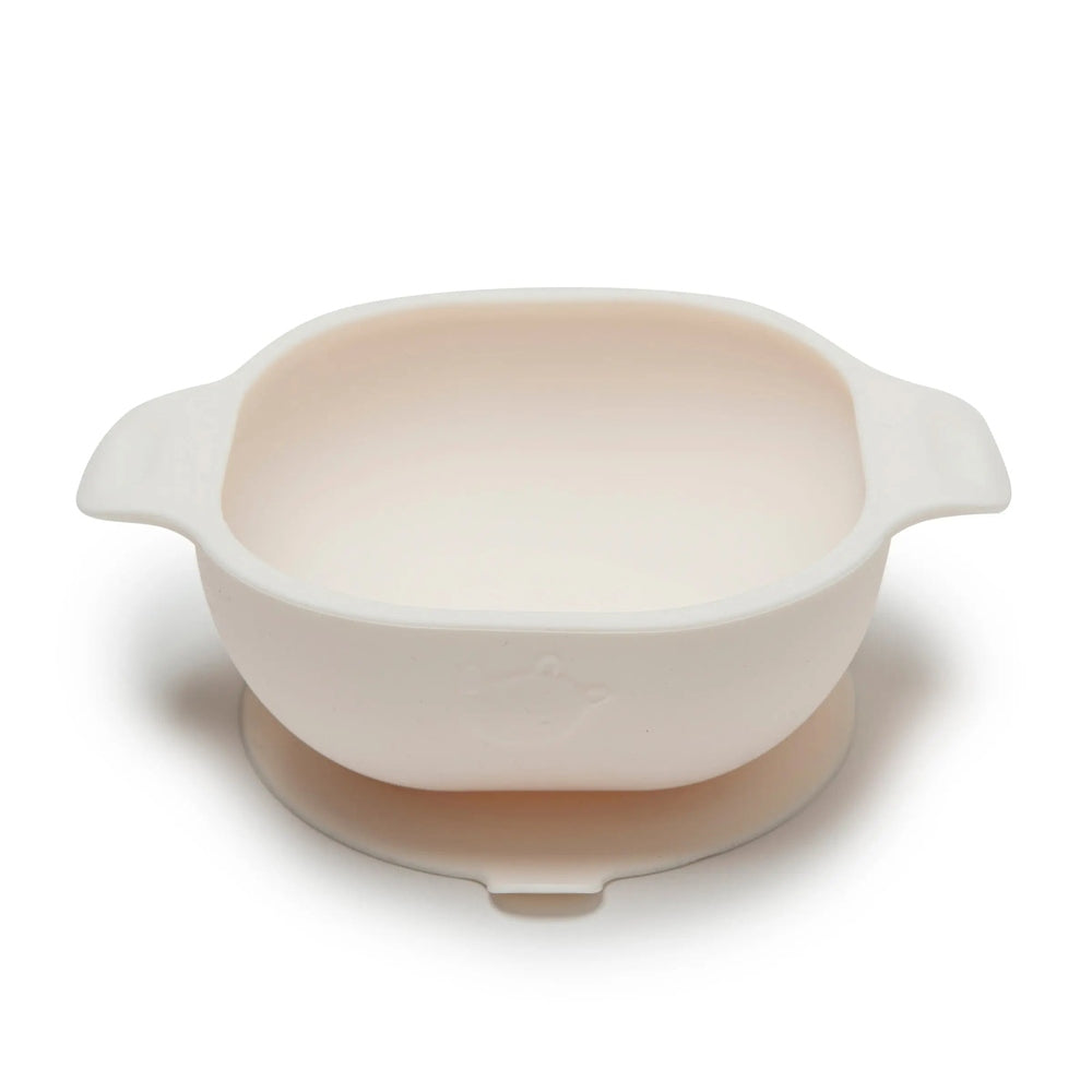 LOULOU LOLLIPOP Silicone Snack Bowl white with side handles, shown ready to serve snacks for baby mealtime.