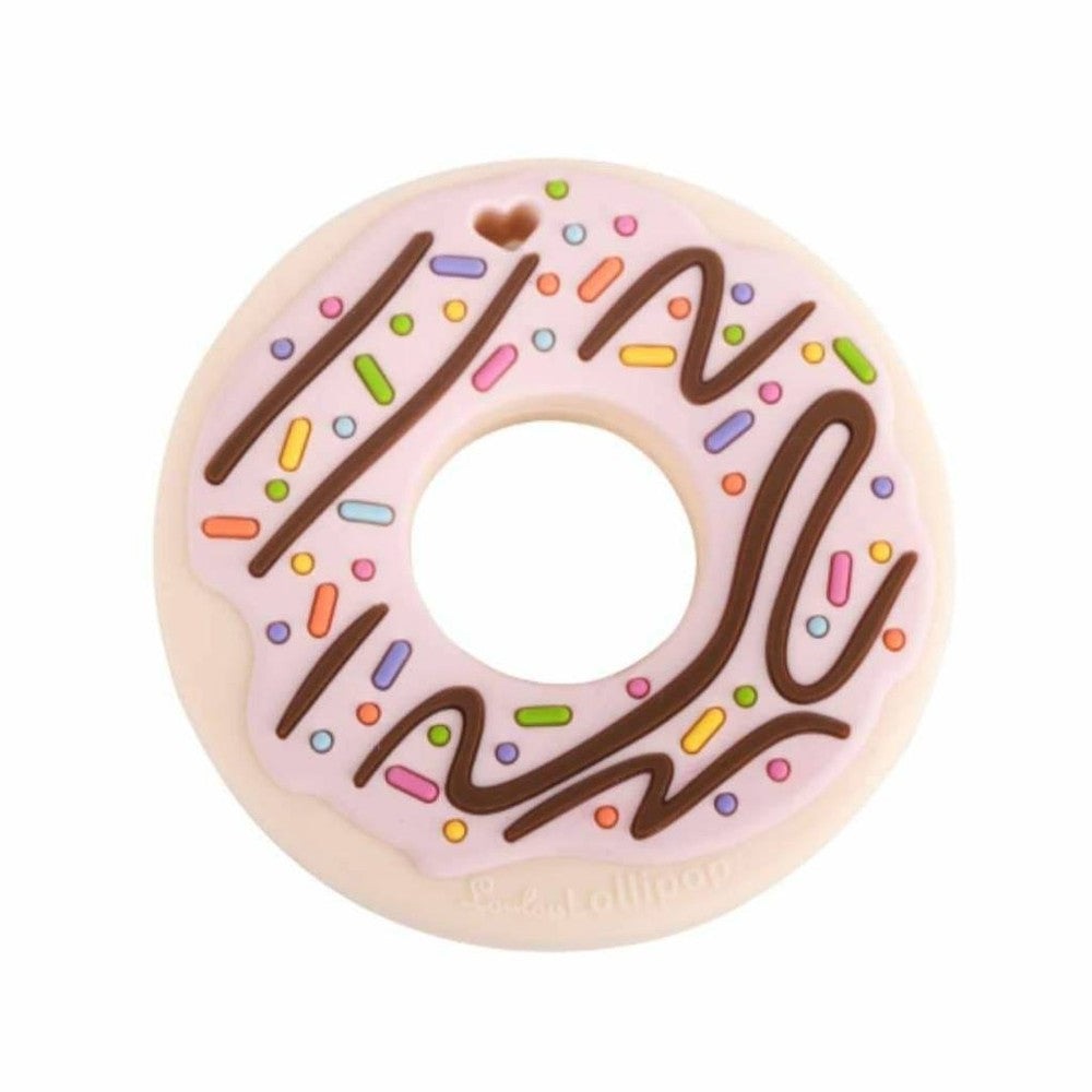 Loulou Lollipop silicone teether pink donut with colorful sprinkles