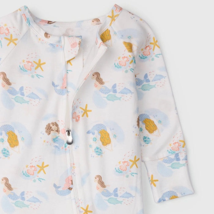 Loulou Lollipop mermaid sleepsuit, white pastel print, 1.0 Tog baby sleepwear