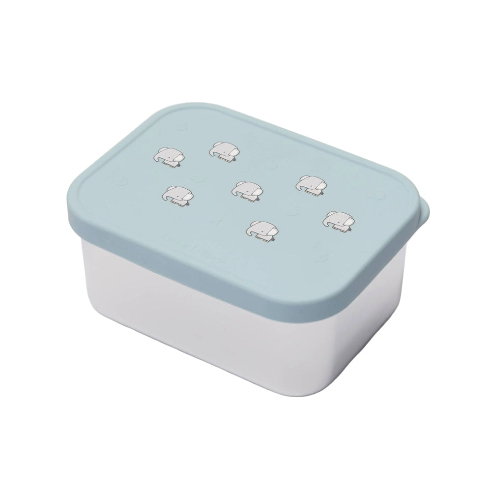 LOULOU LOLLIPOP Snack Box in pale blue lid with cute elephants, ideal for baby & toddler meals