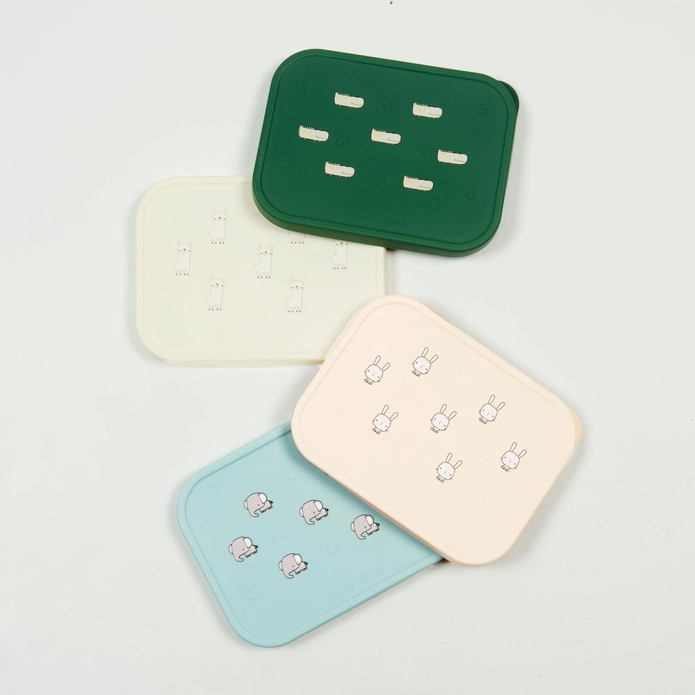 Loulou Lollipop Snack Box set of four pastel trays with tiny animal prints, perfect for baby mealtime.