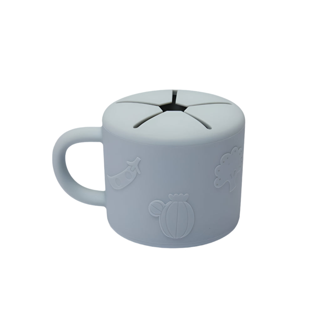 Loulou Lollipop snack cup with lid, light blue silicone, embossed fruit motifs