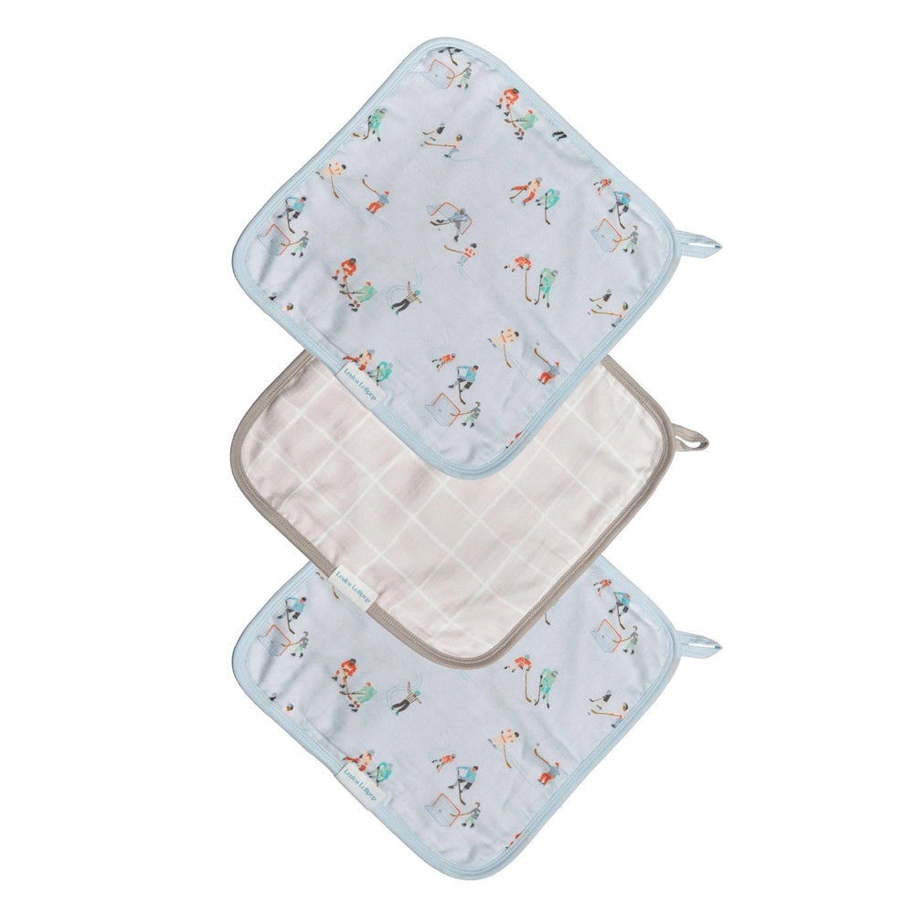 Loulou Lollipop Washcloth 3 Pieces Set: soft blue baby cloths stacked together, ready for bath time.