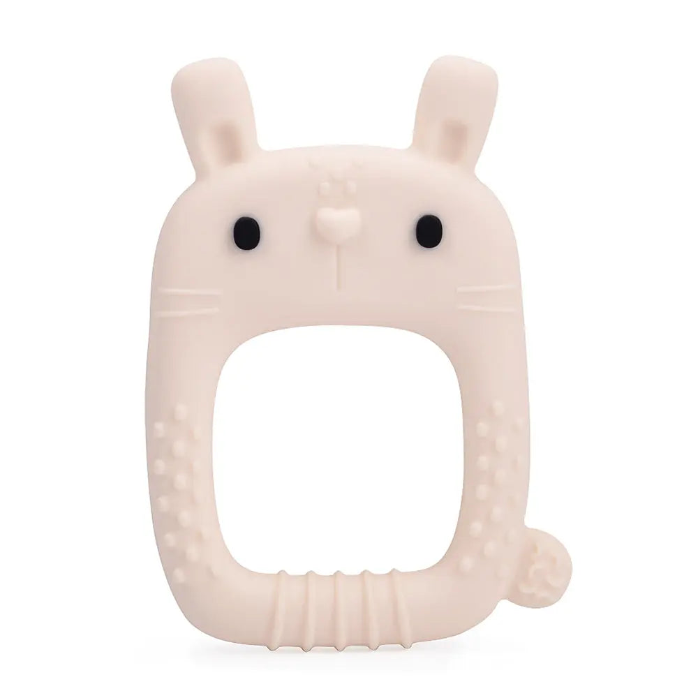 LOULOU LOLLIPOP Wild Teether bunny-shaped silicone teether in pale beige with textured grip ready for chewing