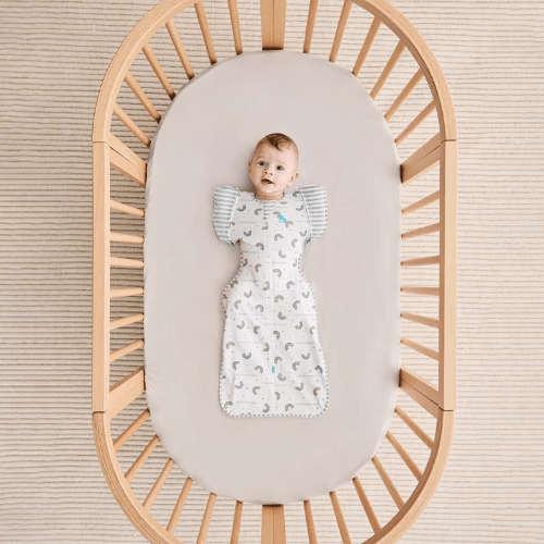 Love To Dream Swaddle Up Transition Bag Original Cotton 1.0 in white with rainbow dream print for babies