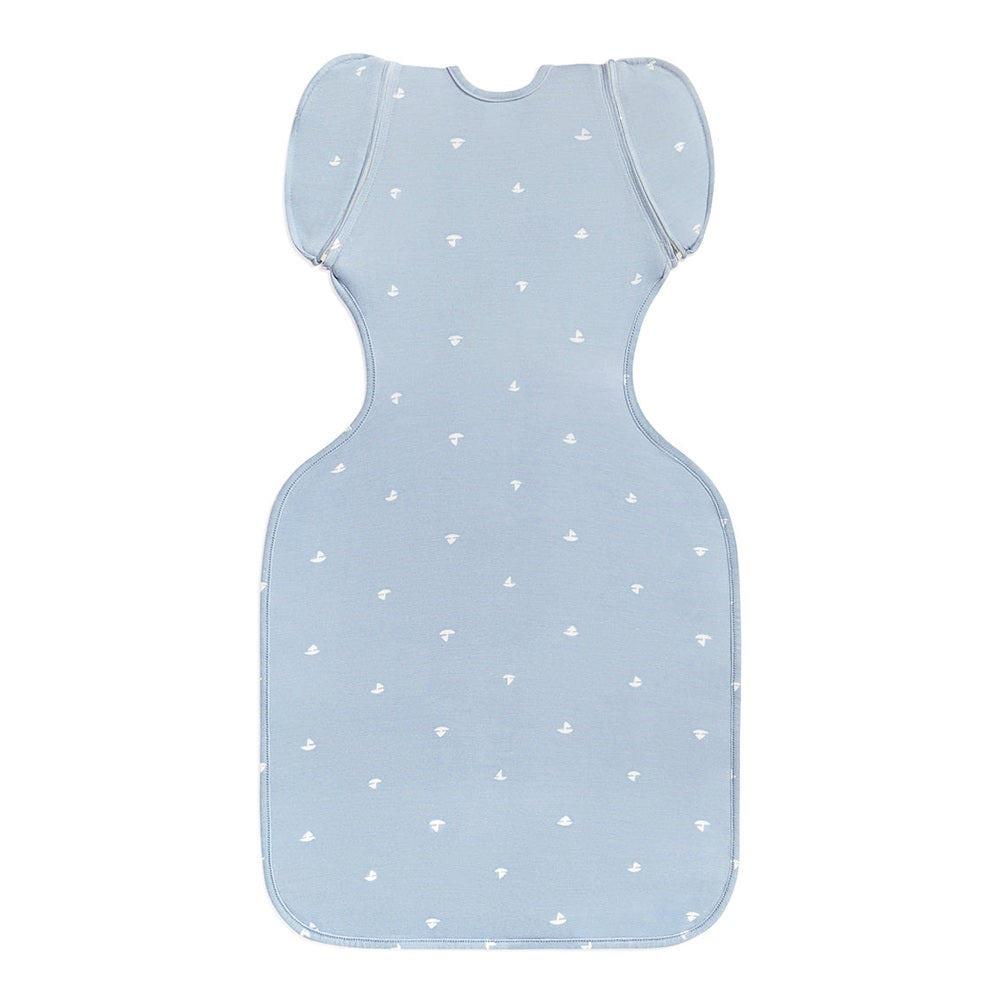 Love To Dream Swaddle Up Transition Bag Viscose From Bamboo 1.0 Tog Mist Blue Boats zip-off wings detail