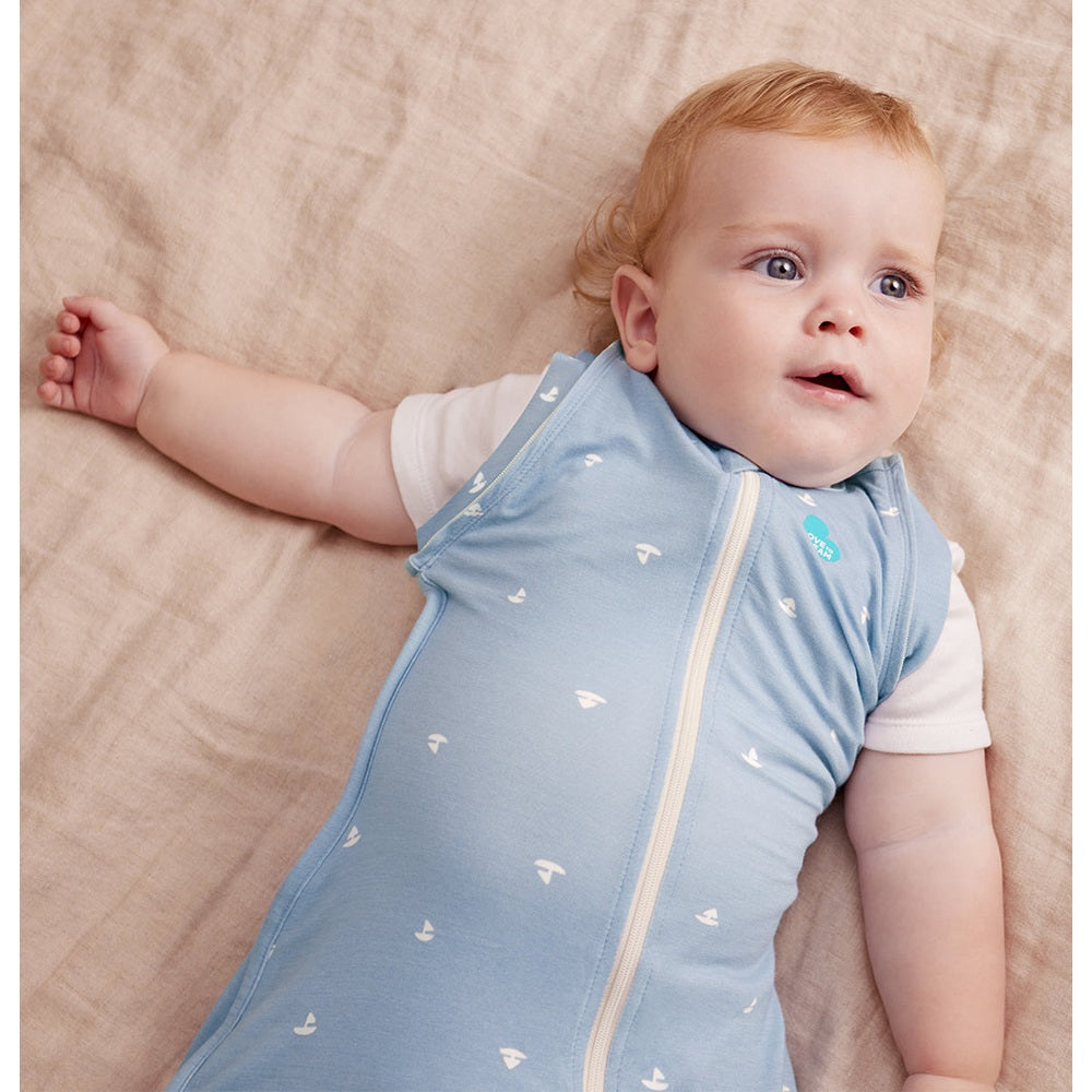 Love To Dream Swaddle Up Transition Bag Viscose From Bamboo 1.0 Tog Mist Blue Boats size and fit detail