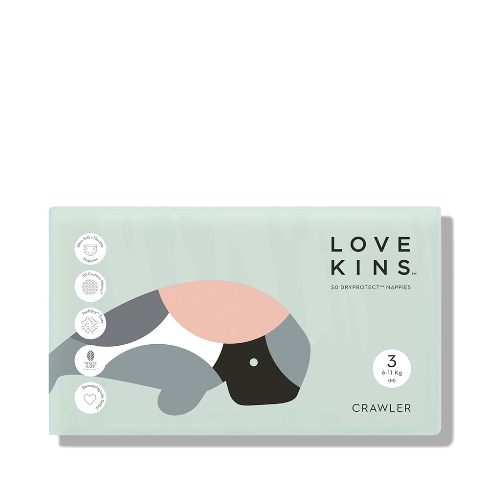 Lovekins Dryprotect Crawler Nappies M (6–11 kg); pack of 50 in mint packaging by LOVEKIN