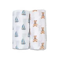 Lulujo Baby Cotton Swaddle Vintage Bears & Sailboats 2 Pack