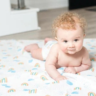 Lulujo baby bamboo swaddle blankets, silky soft High in the Sky print with pastel rainbows, 3-pack