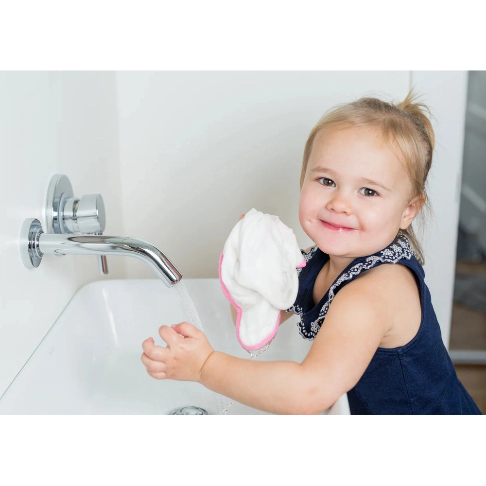 Lulujo muslin washcloths 3-pack; white cotton baby bath cloths for bath time