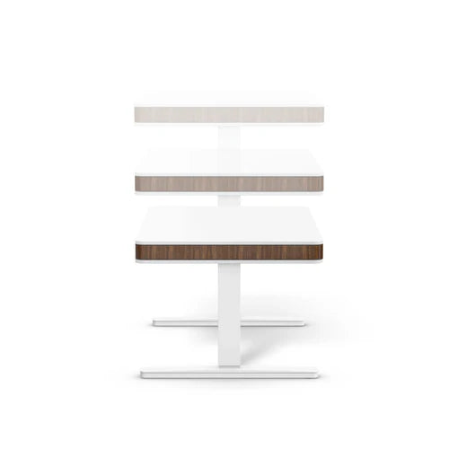 MOLL T7 XL white/walnut desk with three-tier shelves on a white pedestal stand