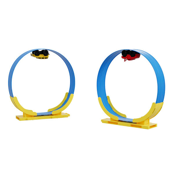 Magfun Magnetic Shark Roller Coaster Toy Set, two blue circular tracks on yellow bases.
