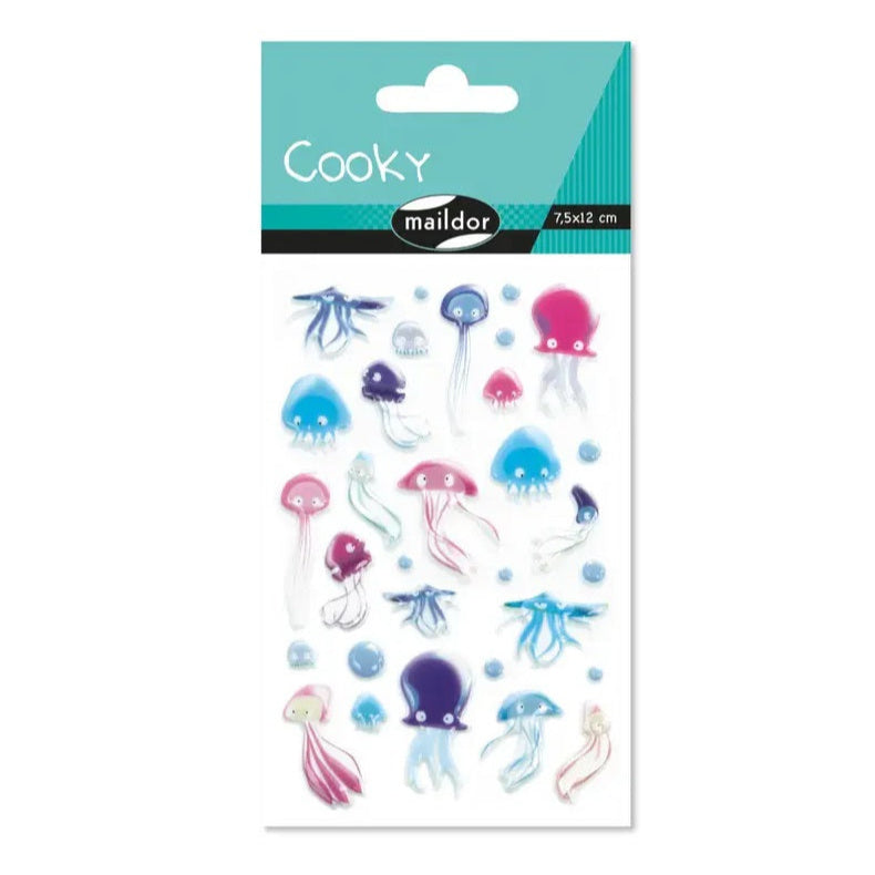 Maildor Cooky stickers pack featuring pastel jellyfish illustrations, 7.5x12 cm