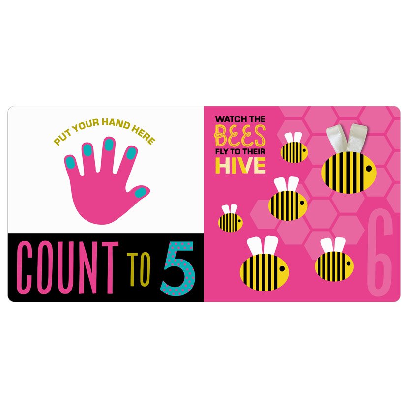 Make Believe Ideas 123 Play With Me educational card set featuring count to 5 and bee hive activity on pink background