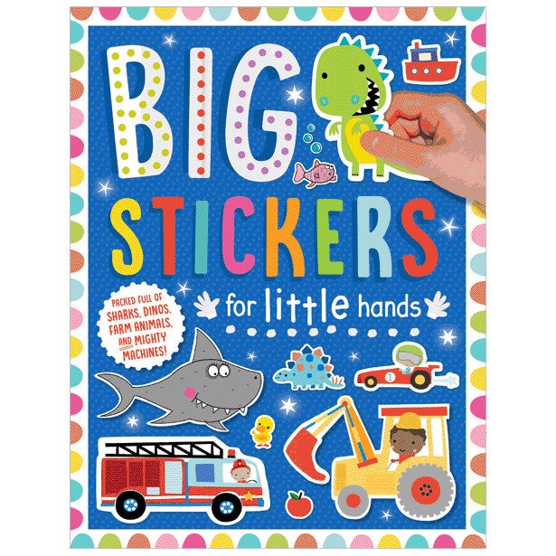 Make Believe Ideas Big Stickers for Little Hands Blue cover featuring colorful dinosaur, shark and vehicle stickers