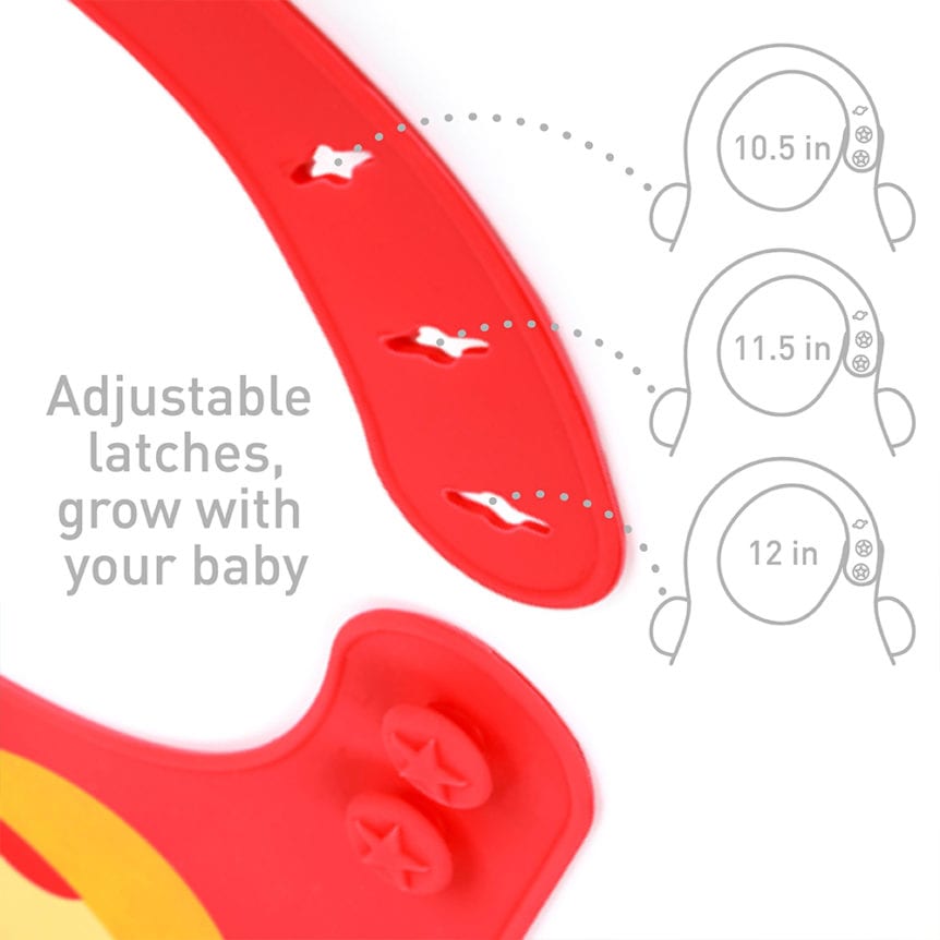 Marcus & Marcus baby bib in red with adjustable latches that grow with baby (10.5–12 in)