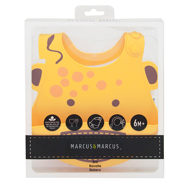 Marcus & Marcus baby bib in bright yellow silicone with brown spots for 6M+