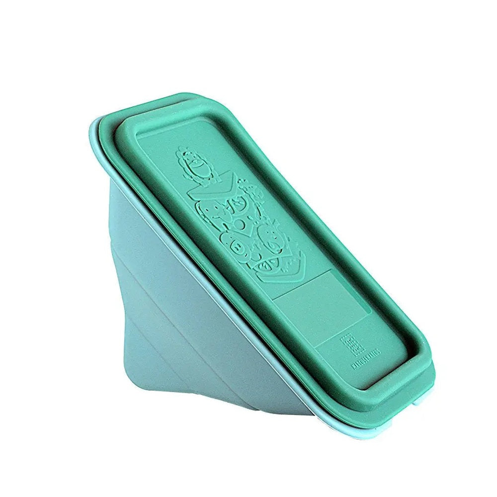 Marcus & Marcus Collapsible Sandwich Container, teal with silicone lid, compact foldable feeding essential.