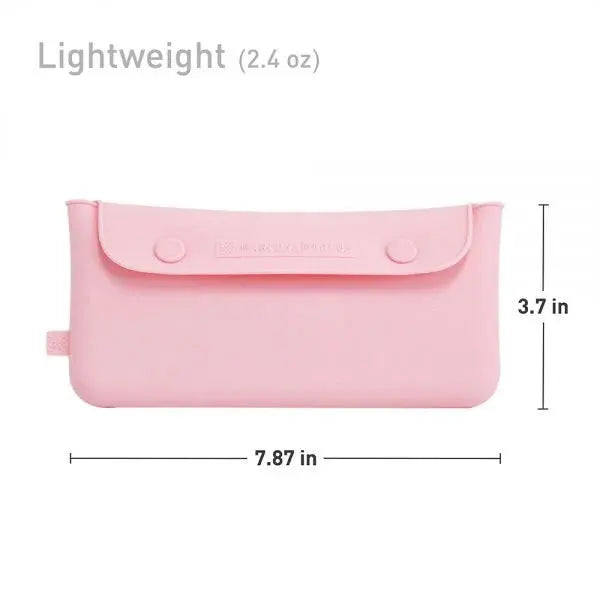 Marcus & Marcus Cutlery Pouch in pink, lightweight, with a snap-secured flap shown flat at 7.87 in by 3.7 in.