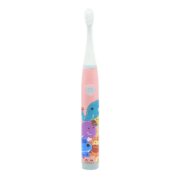 Marcus & Marcus Kids Sonic Electric Toothbrush with pink handle and elephant artwork, ideal for kids' brushing sessions.