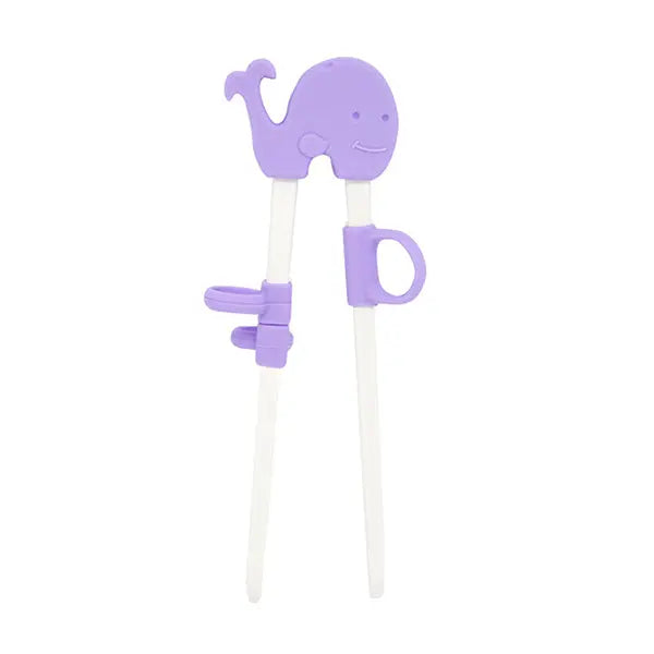 Marcus & Marcus Learning Chopsticks, purple elephant design with adjustable kid grips shown on two white sticks
